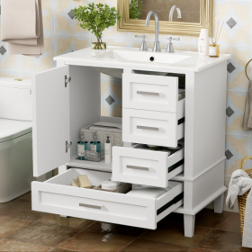 30 Bathroom Vanity , Modern Bathroom Cabinet With Sink Combo Set, Bathroom Storage Cabinet With A Soft Closing Door And 3 Drawers, Solid Wood Frame (Color: White)